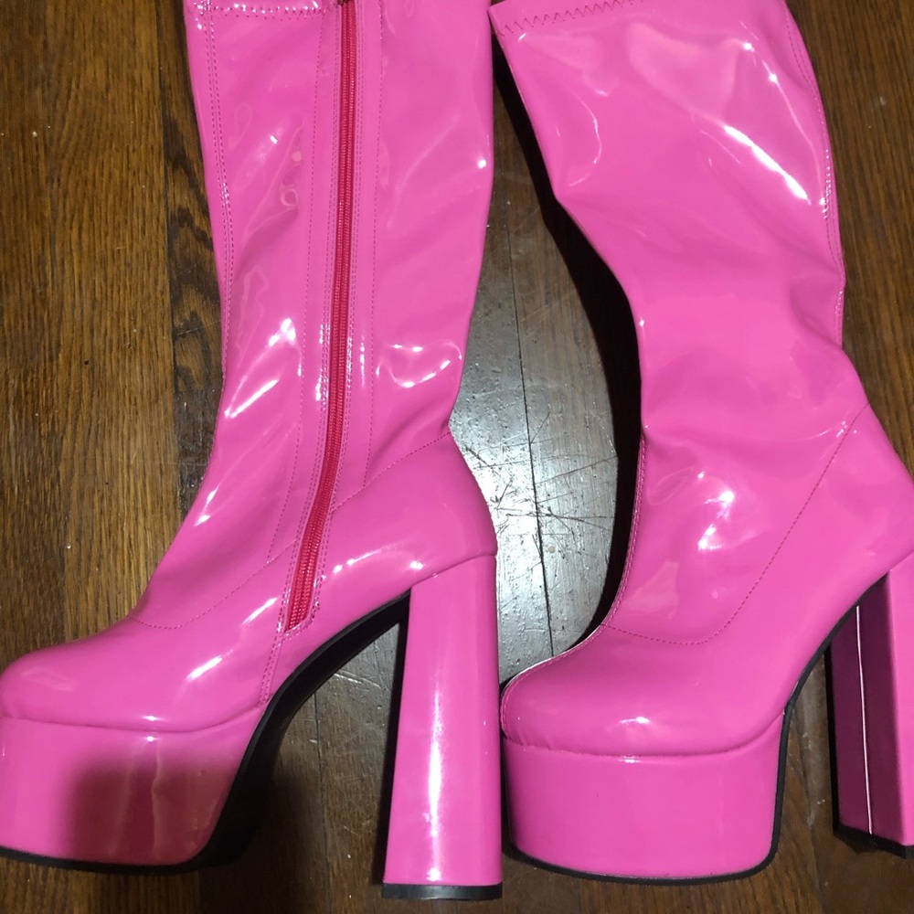 Pink platform high heel boots size 35 with zipper